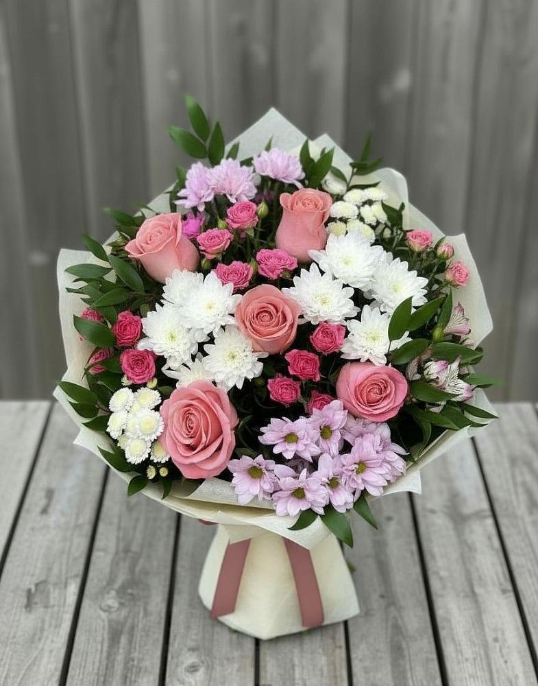 Букет цветов из: Альстромерии, Гвоздики, Розы и Хризантемы в Зилаир