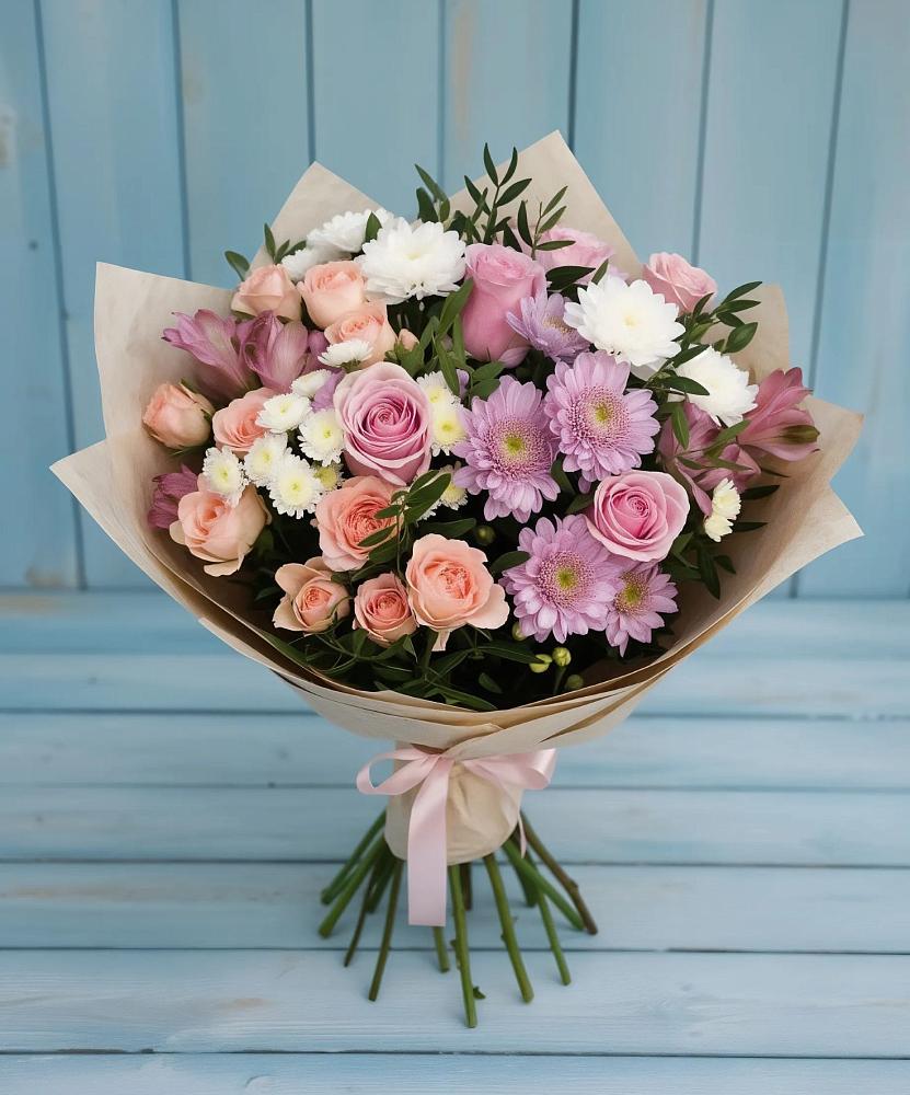 Букет цветов из: Хризантемы, Розы и Альстромерии в Зилаир