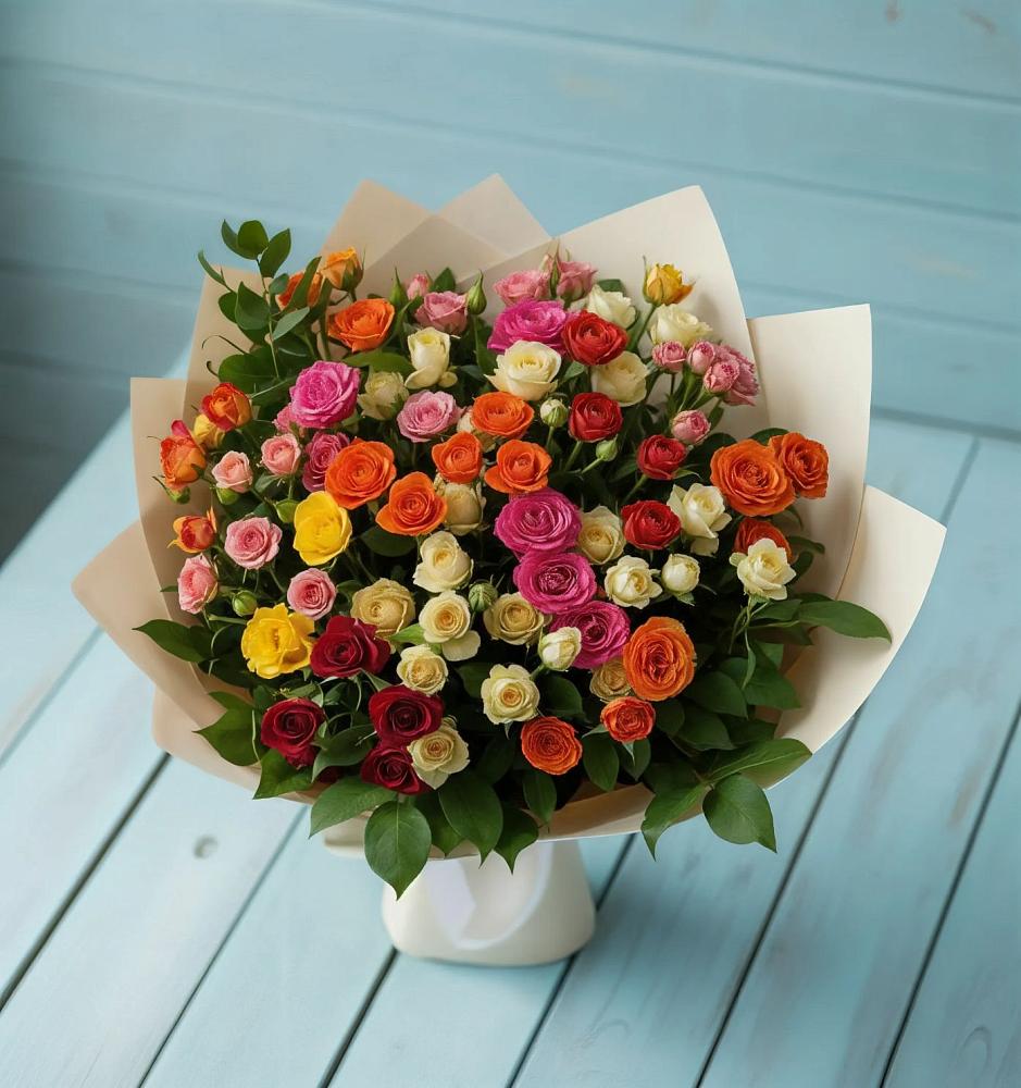 Букет Микс из разноцветных кустовых роз в Зилаир