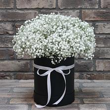 Цветочная композиция из Гипсофила в шляпной коробке в Зилаир