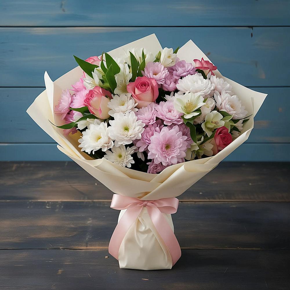 Букет цветов из: Хризантемы, Альстромерии и Розы в Зилаир